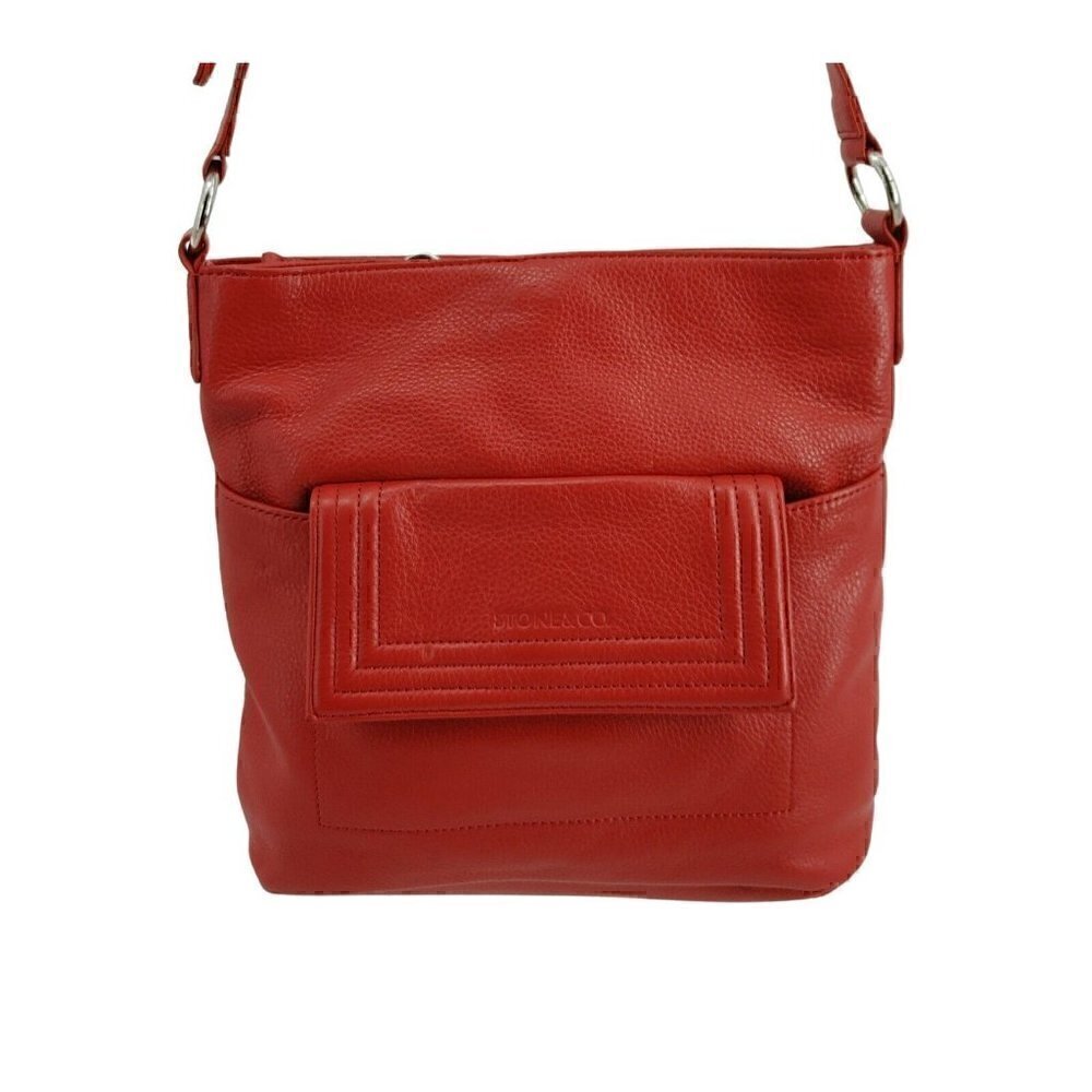 STONE & CO. Red Pebble Leather Shoulder Bag Adjustable Strap Excellent Pre-Owned